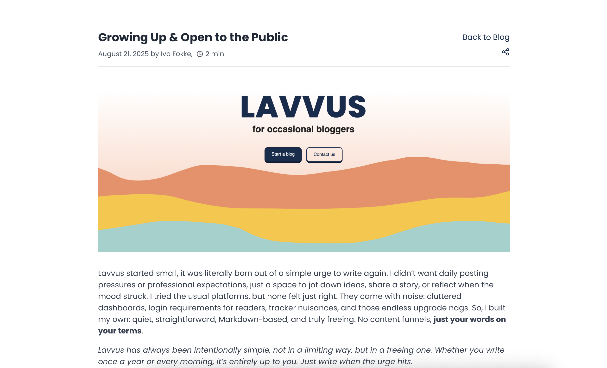 Lavvus blogging platform dashboard overview